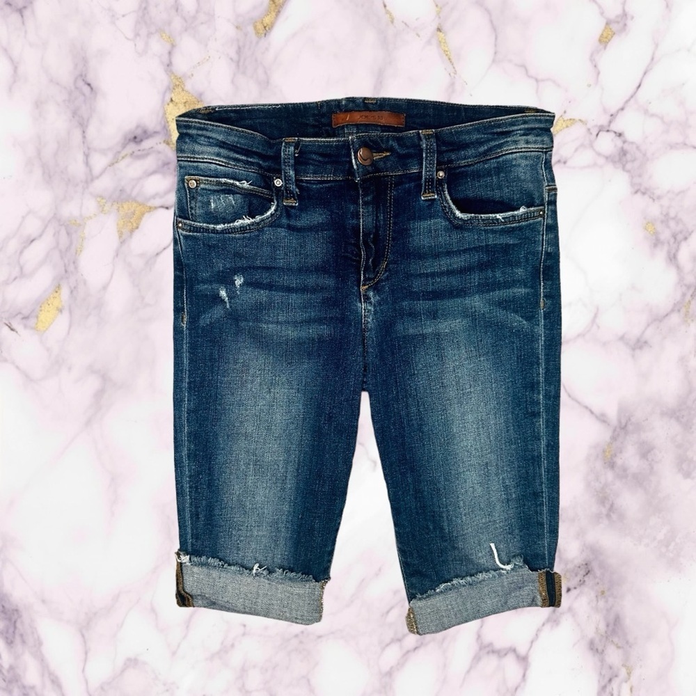 Joe’s Jeans Dark Wash Distressed ‘Kalia’ Mid-Rise Skinny Bermuda Shorts Size 26